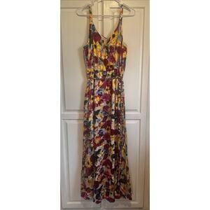 Boston Proper Surplice Burnout Maxi Dress Size 12 Floral Sunflower Sun Side Slit